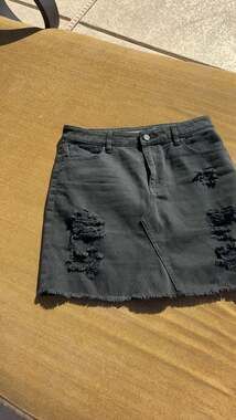 Volcom Black Distressed Denim Mini Skirt